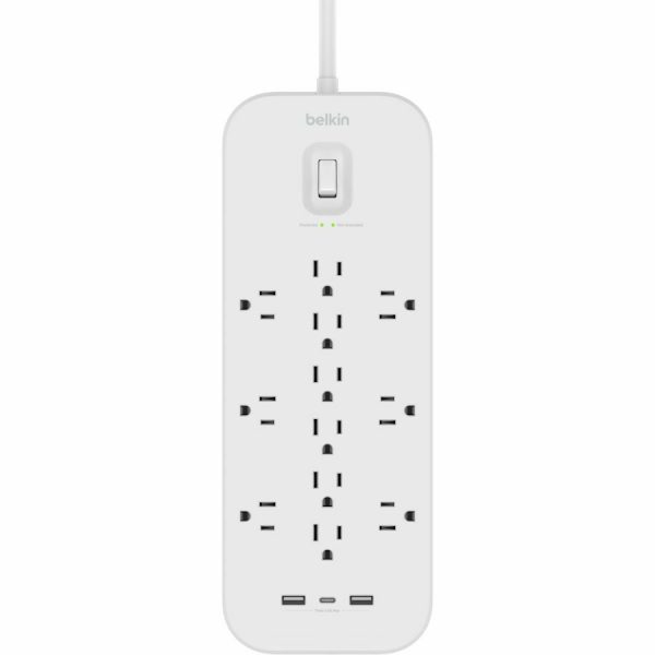 Belkin 12-Outlet Surge Protector Power Strip w/ 12 AC Outlets, 1 USB-C Port, & 2 USB-A Ports, 6ft Cable, Overload and Overvoltage Protection, and On/Off Power Switch - 4,000 Joules of Protection - Image 2