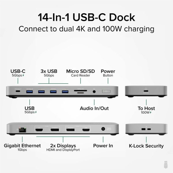 Plugable USB C Laptop Docking Station, Dual Monitor 4K 60Hz for Apple Mac M1/M2/M3, 2x HDMI or 2x DisplayPort - Image 2