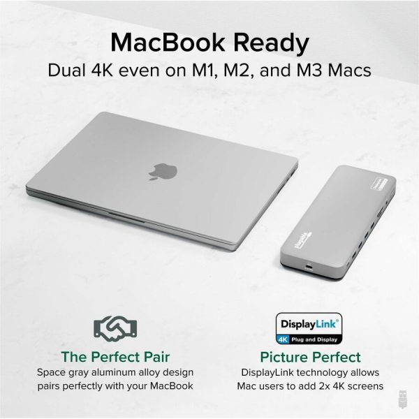 Plugable USB C Laptop Docking Station, Dual Monitor 4K 60Hz for Apple Mac M1/M2/M3, 2x HDMI or 2x DisplayPort - Image 3