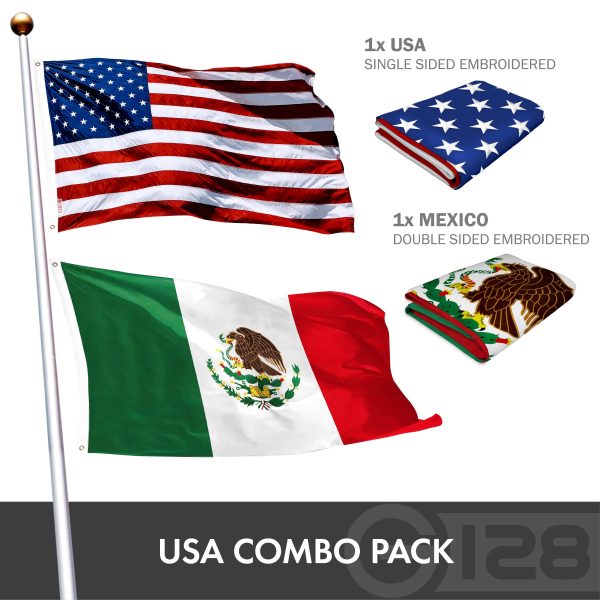 G128 Combo Pack: American USA Flag ToughWeave Series 6x10 Ft Single Sided & Mexico Mexican Flag Double Sided 6x10 Ft Double ToughWeave Series | Both Embroidered Polyester, Brass Grommets - Image 2