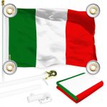 G128 Combo Pack: 6 Ft Tangle Free Aluminum Spinning Flagpole (White) & Italy Italian Flag 3x5 Ft, LiteWeave Pro Series Printed 150D Polyester, 4 Corner Brass Grommets | Pole with Flag Included