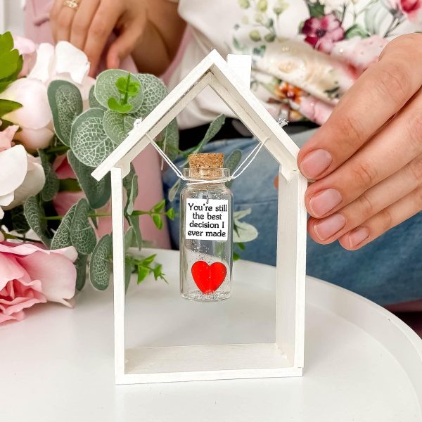 Anniversary Gift for Her & Him Romantic Present for Boyfriend Girlfriend Custom Message I Love You Gifts to Wife Husband (Heart   You're Still the Best Decision I Ever Made In White Wood Frame) - Image 5