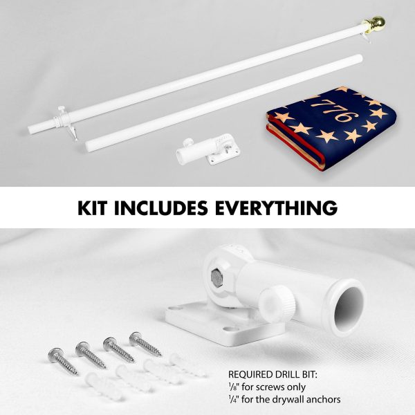 G128 Combo Pack: 6 Ft Tangle Free Aluminum Spinning Flagpole (White) & Betsy Ross 1776 Tea-Stained Flag 3x5 Ft, LiteWeave Pro Series Printed 300D Polyester | Pole with Flag Included - Image 2