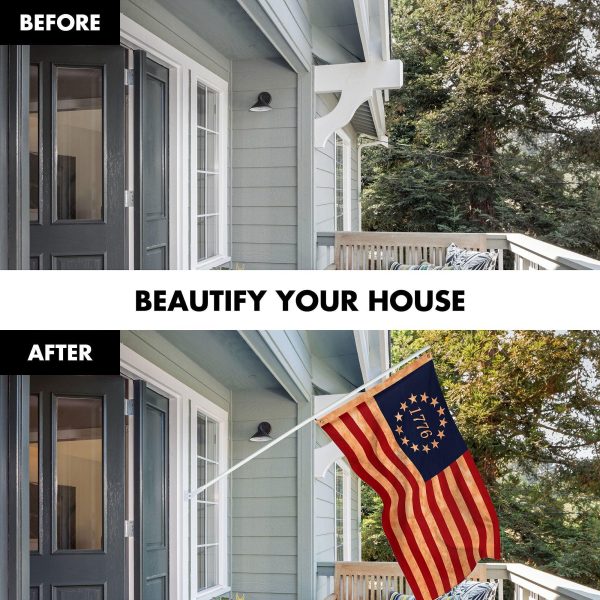 G128 Combo Pack: 6 Ft Tangle Free Aluminum Spinning Flagpole (White) & Betsy Ross 1776 Tea-Stained Flag 3x5 Ft, LiteWeave Pro Series Printed 300D Polyester | Pole with Flag Included - Image 3