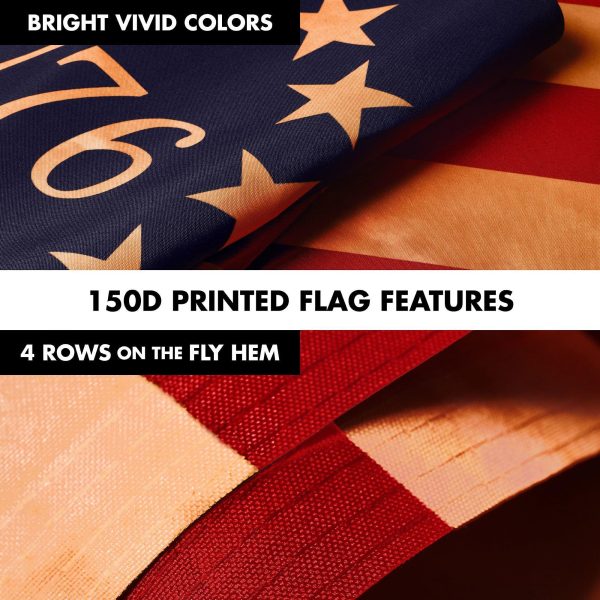 G128 Combo Pack: 6 Ft Tangle Free Aluminum Spinning Flagpole (White) & Betsy Ross 1776 Tea-Stained Flag 3x5 Ft, LiteWeave Pro Series Printed 300D Polyester | Pole with Flag Included - Image 5