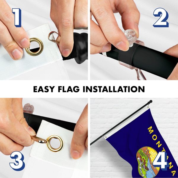 G128 Combo Pack: 6 Ft Tangle Free Spinning Flagpole (Black) & Montana Flag 3x5 Ft Printed 150D Polyester, Brass Grommets (Flag Included) Aluminum Flag Pole - Image 7
