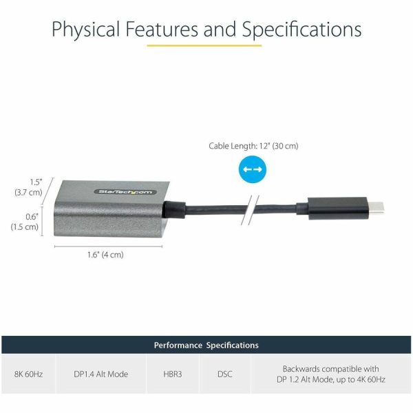 USB C to DisplayPort Adapter, 8K/4K 60Hz USB-C to DisplayPort 1.4 Adapter, DSC, USB Type-C to DP Video Converter, w/12" Cable - Image 3