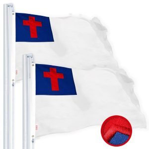 G128 2 Pack: Christian Flag | 2.5x4 Ft | StormFlyer Series Embroidered 220GSM Spun Polyester | Religious Flag, Embroidered Design, Indoor/Outdoor, Brass Grommets, Heavy Duty, All Weather