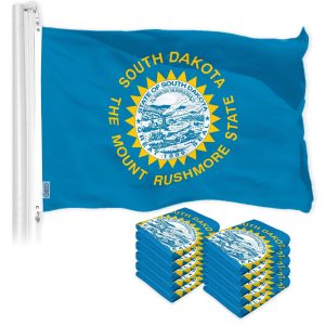 G128 10 Pack: South Dakota SD State Flag | 3x5 Ft | LiteWeave Pro Series Printed 150D Polyester | Indoor/Outdoor, Vibrant Colors, Brass Grommets, Thicker and More Durable Than 100D 75D Polyester