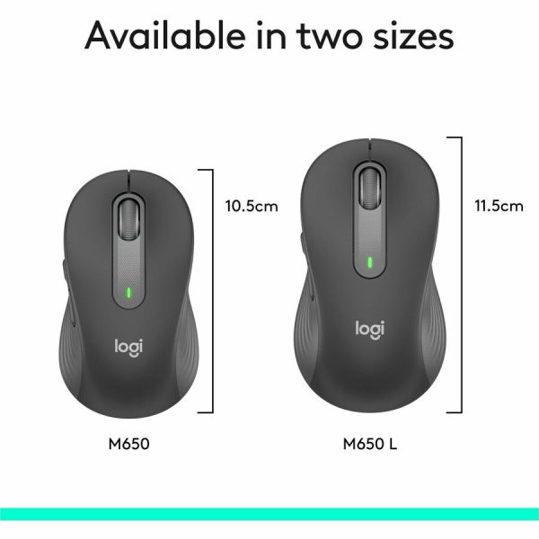 Logitech Signature M650 L Full Size Wireless Mouse - For Large Sized Hands, 2-Year Battery, Silent Clicks, Graphite - Image 9