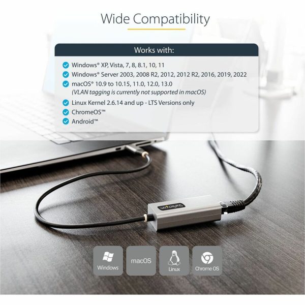 StarTech.com USB-C to Ethernet Adapter, 10/100/1000 Mbps, Gigabit Network Adapter, ASIX AX88179A, 1ft/30cm Cable, Windows/macOS/Linux - Image 4