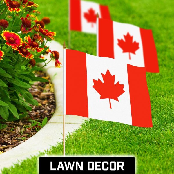 G128 30 Pack Handheld Canada Canadian Stick Flags | 12x18 In | Printed 150D Polyester, Country Flag, Solid Wooden Stick, Spear Gold Tip - Image 3