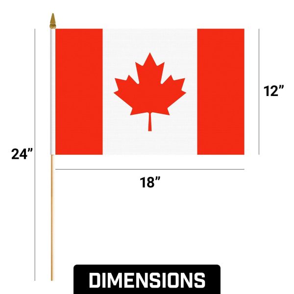 G128 30 Pack Handheld Canada Canadian Stick Flags | 12x18 In | Printed 150D Polyester, Country Flag, Solid Wooden Stick, Spear Gold Tip - Image 9