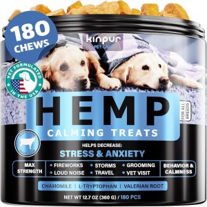 Kinpur Pet Care Calming Chews for Dogs - Dog Calming Treats with Hemp Oil, Valerian Root, Vitamin B - Dog Anxiety Relief, Separation, Fireworks, Thunderstorms, Vet - All Breeds 180 Beef Flavor Chews