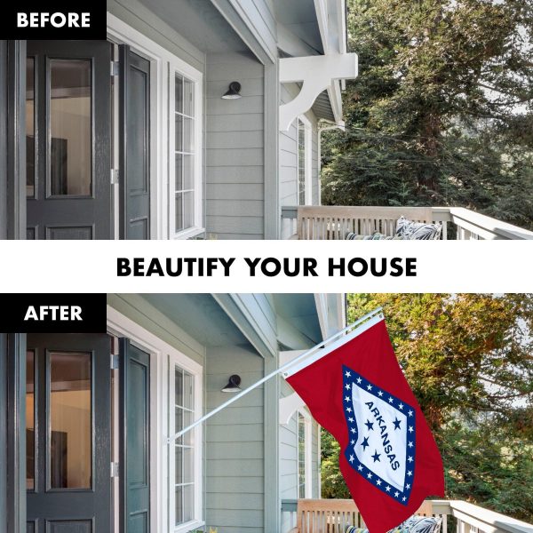 G128 Combo Pack: 6 Feet Tangle Free Spinning Flagpole (White) Arkansas AR State Flag 3x5 ft Printed 150D Brass Grommets (Flag Included) Aluminum Flag Pole - Image 3