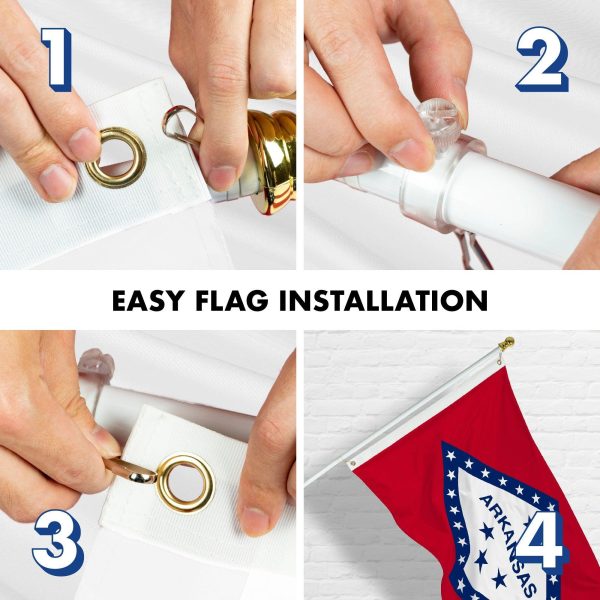 G128 Combo Pack: 6 Feet Tangle Free Spinning Flagpole (White) Arkansas AR State Flag 3x5 ft Printed 150D Brass Grommets (Flag Included) Aluminum Flag Pole - Image 7