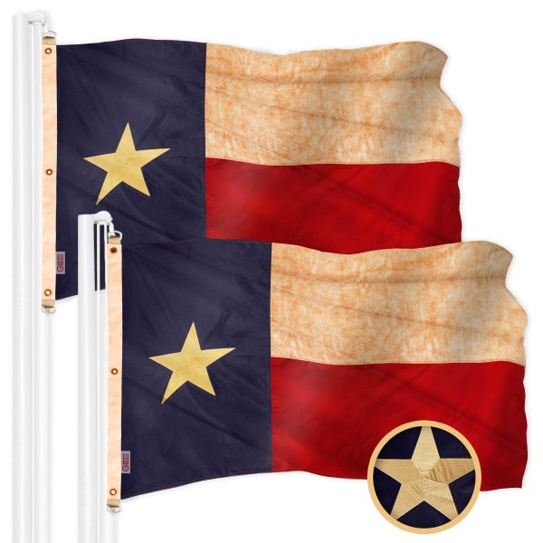 G128 2 Pack: Texas Tea-Stained TX State Flag | 6x10 Ft | ToughWeave Pro Series Embroidered 420D Polyester | Embroidered Design, Indoor/Outdoor, Brass Grommets, High Quality