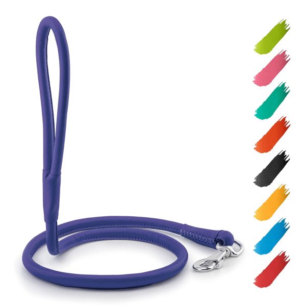 Rolled Leather Dog Leash 4Ft * 0.5 in for Small Medium and Large Dogs   Heavy Duty Leather Puppy Leash for Outdoor Walking Running Training   Strong Dog Leashes for Large Breed Dogs (Purple)
