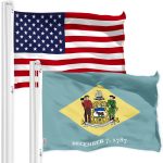 G128 Combo Pack: American USA Flag 3x5 Ft & Delaware Flag 3x5 Ft, Both Printed 150D Polyester, Indoor/Outdoor, Brass Grommets