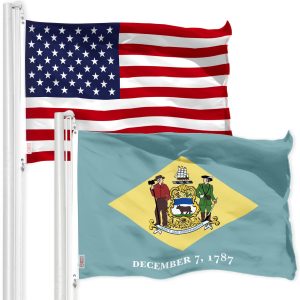 G128 Combo Pack: American USA Flag 3x5 Ft & Delaware Flag 3x5 Ft, Both Printed 150D Polyester, Indoor/Outdoor, Brass Grommets