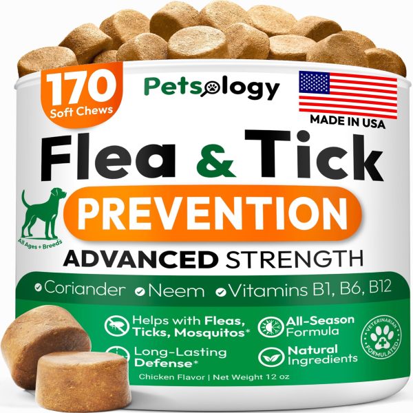 Flea and Tick Prevention for Dogs Pills   Natural Dog Flea & Tick Control   170 Soft Chewables   Oral Defense Treatment for Dogs Supplement   Vet Formulated Chews   All Breeds & Ages   Made in USA