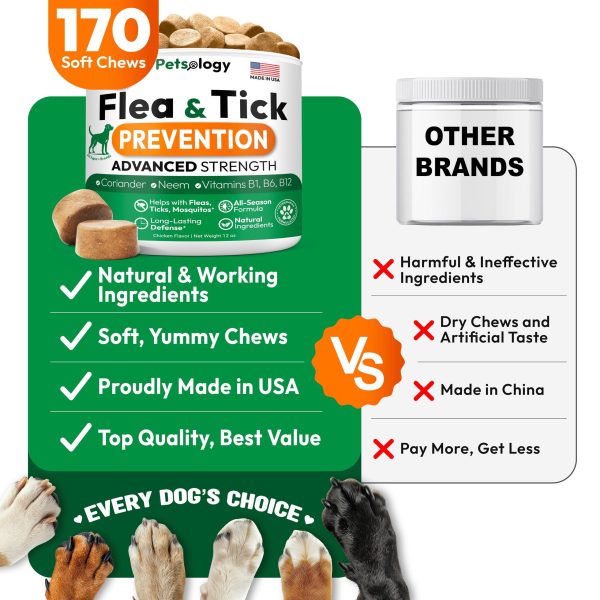 Flea and Tick Prevention for Dogs Pills   Natural Dog Flea & Tick Control   170 Soft Chewables   Oral Defense Treatment for Dogs Supplement   Vet Formulated Chews   All Breeds & Ages   Made in USA - Image 5