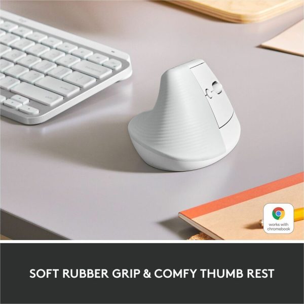 Logitech Lift Vertical Ergonomic Mouse, Wireless, Bluetooth or Logi Bolt USB receiver, Quiet clicks, 4 buttons, Off-white - Image 2