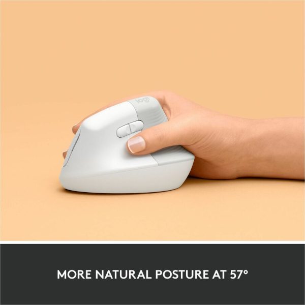 Logitech Lift Vertical Ergonomic Mouse, Wireless, Bluetooth or Logi Bolt USB receiver, Quiet clicks, 4 buttons, Off-white - Image 3