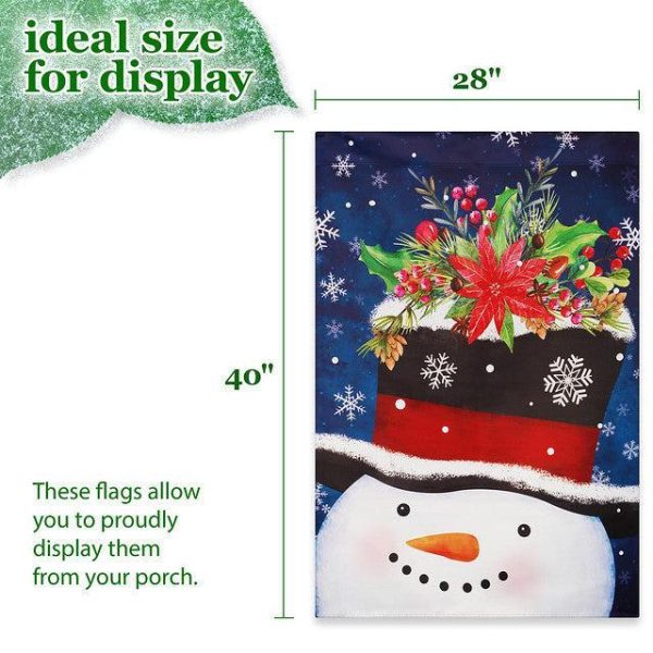 G128 House Flag Snowman with Festive Evergreen Top Hat | 28x40 Inch | Printed Blockout Polyester - Christmas Decoration - Image 4
