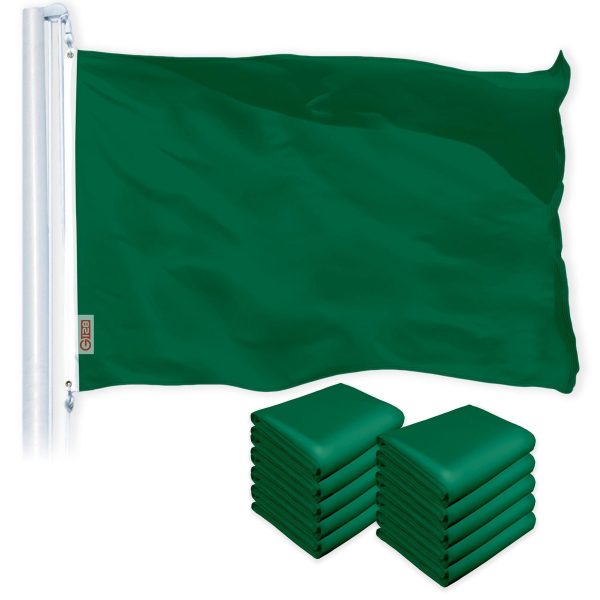 G128 10 Pack: Solid Dark Green Color Flag | 2.5x4 Ft | LiteWeave Pro Series Printed 150D Polyester | Indoor/Outdoor, Vibrant Colors, Brass Grommets, Thicker and More Durable Than 100D 75D Polyester