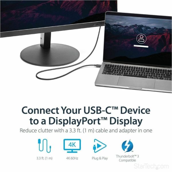 StarTech.com 3ft/1m USB C to DisplayPort 1.2 Cable 4K 60Hz - USB Type-C to DP Video Adapter Monitor Cable HBR2 - TB3 Compatible - Black - Image 2