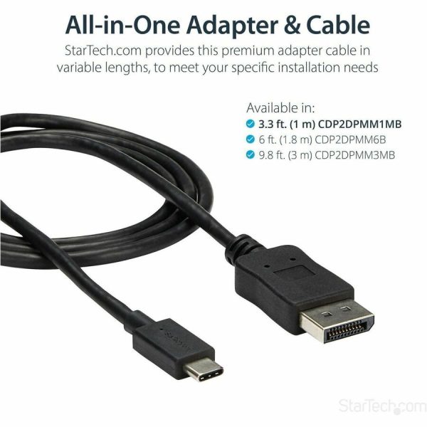 StarTech.com 3ft/1m USB C to DisplayPort 1.2 Cable 4K 60Hz - USB Type-C to DP Video Adapter Monitor Cable HBR2 - TB3 Compatible - Black - Image 3