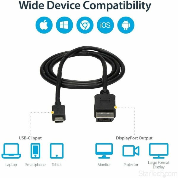StarTech.com 3ft/1m USB C to DisplayPort 1.2 Cable 4K 60Hz - USB Type-C to DP Video Adapter Monitor Cable HBR2 - TB3 Compatible - Black - Image 5