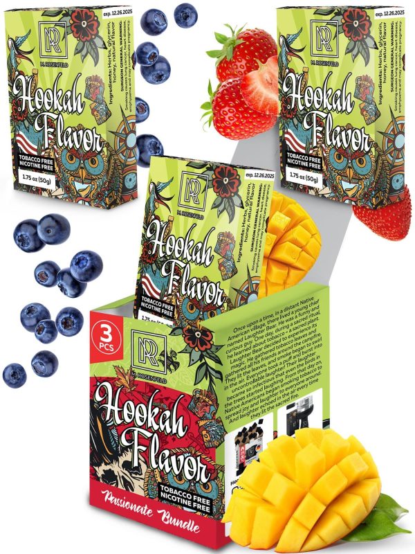 Passionate Hookah Flavors Set   3 x 50g non tobacco hookah flavor for your Hookah Bowl (Blueberry   Strawberry   Mango) Hookah Bundle Pack of 3   Try these Tobacco Free Shisha