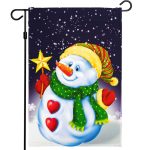 G128 - Christmas Garden Flag, Christmas and Winter Themed Decorations - Snowman Playing in The Snow,  | 12x18 Inch | Printed 150D Polyester - Rustic Holiday Seasonal Outdoor Flag