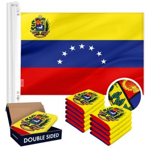 G128 10 Pack: Venezuela 7 Stars Venezuelan Flag | 3x5 Ft | Double ToughWeave Series Double Sided Embroidered 210D Polyester | Country Flag, Embroidered Design, Brass Grommets, Heavy Duty, 2-ply