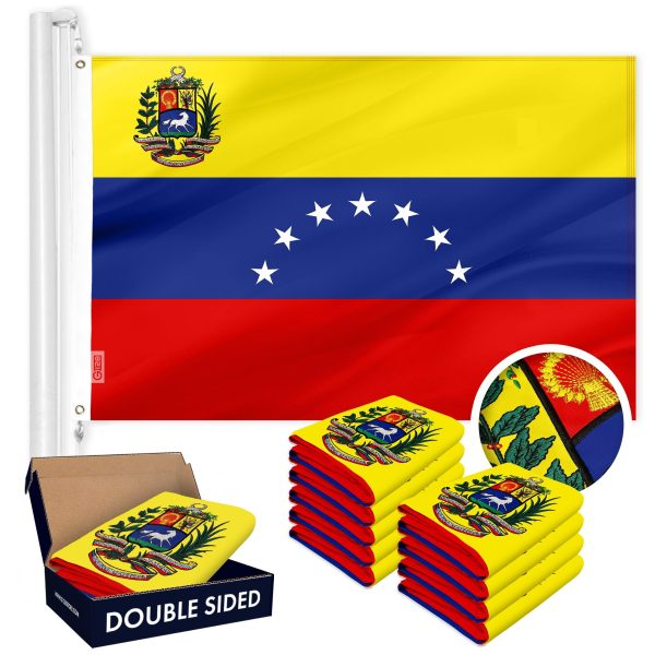 G128 10 Pack: Venezuela 7 Stars Venezuelan Flag | 3x5 Ft | Double ToughWeave Series Double Sided Embroidered 210D Polyester | Country Flag, Embroidered Design, Brass Grommets, Heavy Duty, 2-ply