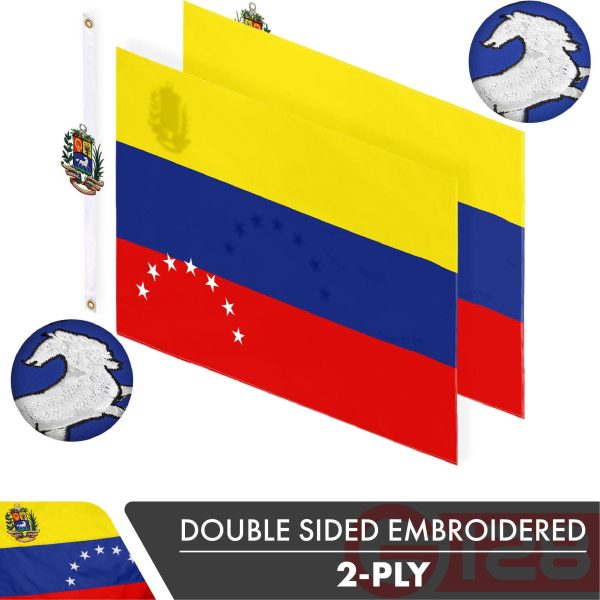 G128 10 Pack: Venezuela 7 Stars Venezuelan Flag | 3x5 Ft | Double ToughWeave Series Double Sided Embroidered 210D Polyester | Country Flag, Embroidered Design, Brass Grommets, Heavy Duty, 2-ply - Image 2