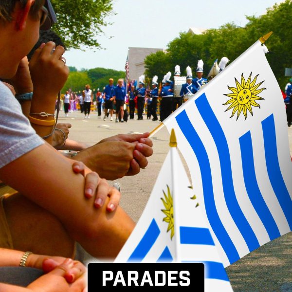 G128 12 Pack Handheld Uruguay Uruguayan Stick Flags | 12x18 In | Printed 150D Polyester, Country Flag, Solid Wooden Stick, Spear Gold Tip - Image 5