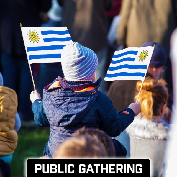 G128 12 Pack Handheld Uruguay Uruguayan Stick Flags | 12x18 In | Printed 150D Polyester, Country Flag, Solid Wooden Stick, Spear Gold Tip - Image 6