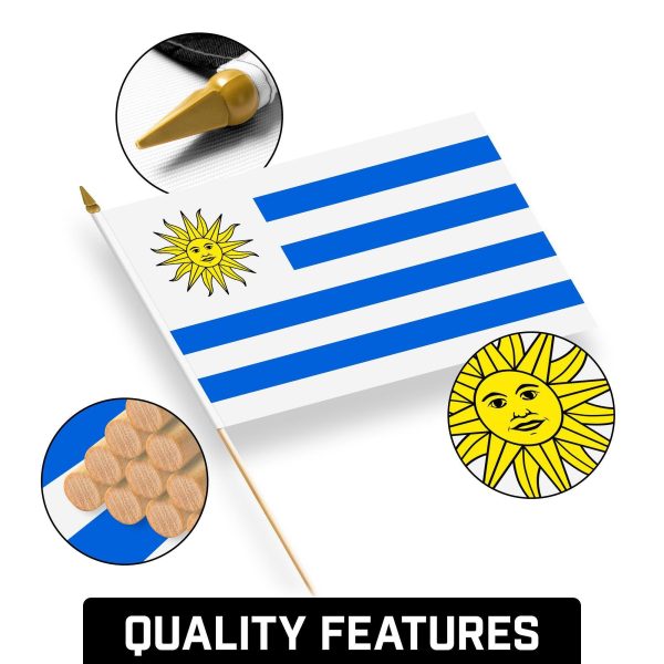 G128 12 Pack Handheld Uruguay Uruguayan Stick Flags | 12x18 In | Printed 150D Polyester, Country Flag, Solid Wooden Stick, Spear Gold Tip - Image 8