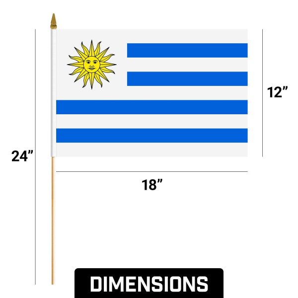 G128 12 Pack Handheld Uruguay Uruguayan Stick Flags | 12x18 In | Printed 150D Polyester, Country Flag, Solid Wooden Stick, Spear Gold Tip - Image 9