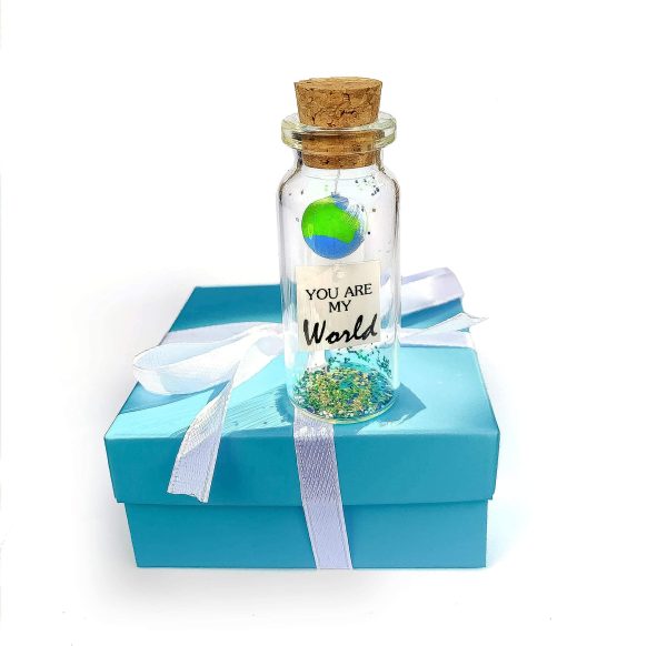 Cute Girlfriend and Boyfriend Gifts   Personalized Anniversary Present for Her Him   Custom Birthday Gift Idea for Women Men (You Are My World in Teal Gift Box) - Image 2