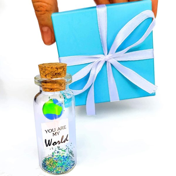 Cute Girlfriend and Boyfriend Gifts   Personalized Anniversary Present for Her Him   Custom Birthday Gift Idea for Women Men (You Are My World in Teal Gift Box) - Image 6