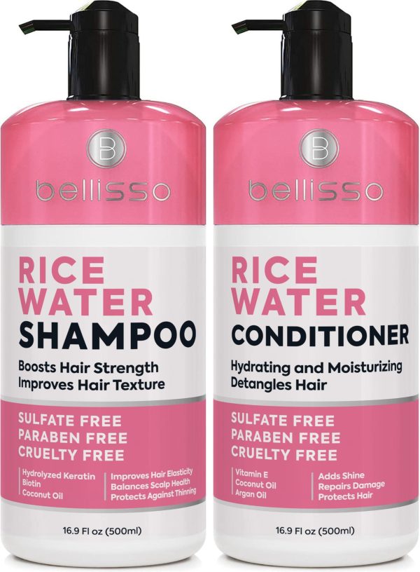 Rice Water Shampoo and Conditioner Set   Sulfate Free for Thin and Fine Hair   Fuller Thickening Formula for Women and Men   With Strengthening Saw Palmetto   Anti Thinning Volumizing for Thick Hair