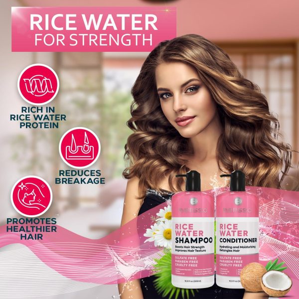 Rice Water Shampoo and Conditioner Set   Sulfate Free for Thin and Fine Hair   Fuller Thickening Formula for Women and Men   With Strengthening Saw Palmetto   Anti Thinning Volumizing for Thick Hair - Image 2