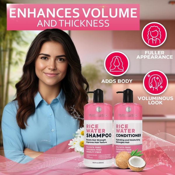 Rice Water Shampoo and Conditioner Set   Sulfate Free for Thin and Fine Hair   Fuller Thickening Formula for Women and Men   With Strengthening Saw Palmetto   Anti Thinning Volumizing for Thick Hair - Image 5