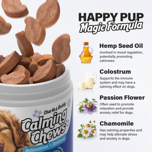 Calming Chews for Dogs Dog Anxiety Relief Promote Relaxation Dog Calming Chews with Melatonin for Dogs Chamomile Magnesium Citrate 90 Soft Chews Chicken Flavor - Image 4