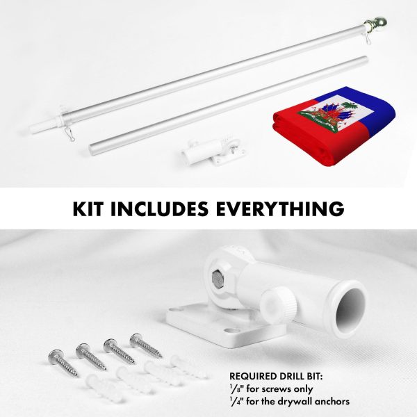 G128 Combo Pack: 5 Ft Tangle Free Spinning Flagpole (Silver) & Haiti Flag 2x3 Ft Embroidered 220GSM Spun Polyester, Brass Grommets (Flag Included) Aluminum Flag Pole - Image 2