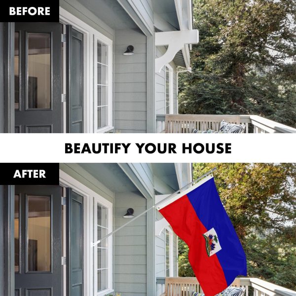 G128 Combo Pack: 5 Ft Tangle Free Spinning Flagpole (Silver) & Haiti Flag 2x3 Ft Embroidered 220GSM Spun Polyester, Brass Grommets (Flag Included) Aluminum Flag Pole - Image 3